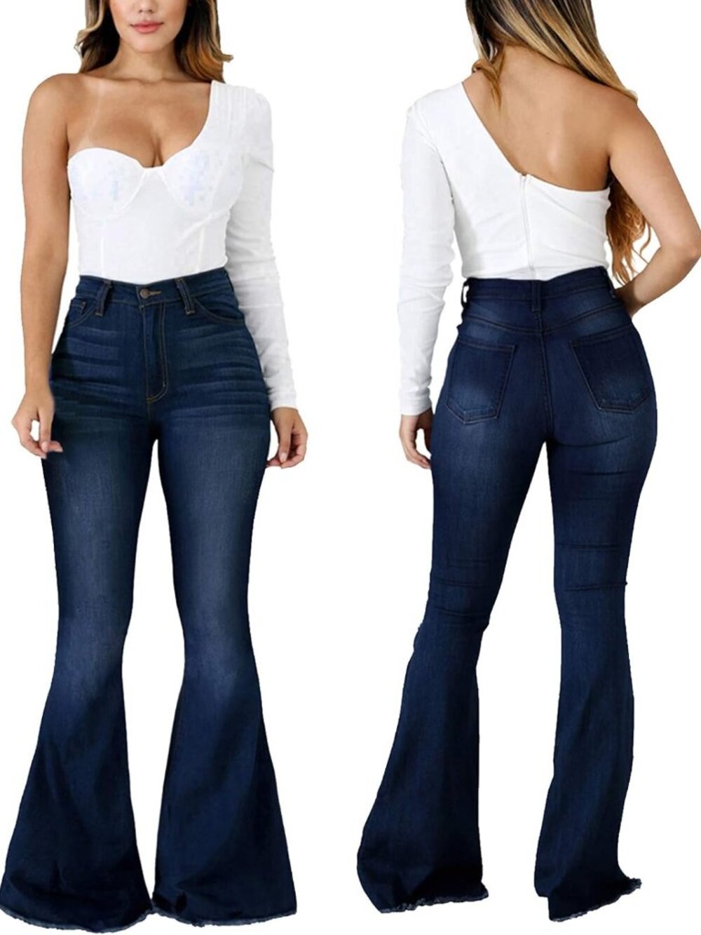 Women's Ripped High Waist Flared Jeans with Raw Hem | High-waist flared jeans wi - Picture 5 of 5